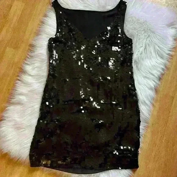 Banana Republic Black Sequin Formal Mini Dress 4 Petite - Picture 7 of 10